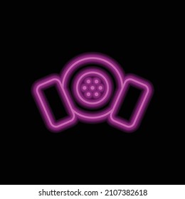 Icono simple de respirador. Diseño plano. Neón morado sobre fondo negro.ai