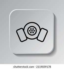 Respirator simple icon. Flat desing. Black icon on square button with shadow. Grey background.ai