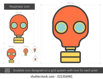 Respirator vector line icon isolated on white background. Respirator line icon for infographic, website or app. Scalable icon designed on a grid system.