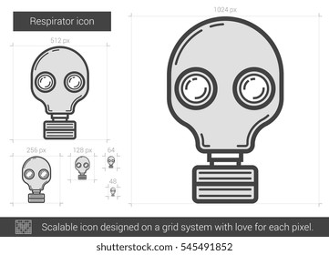 Icono de línea vector de respirador aislado en fondo blanco. Icono de línea de respirador para infografía, sitio web o aplicación. Icono escalable diseñado en un sistema de cuadrícula.