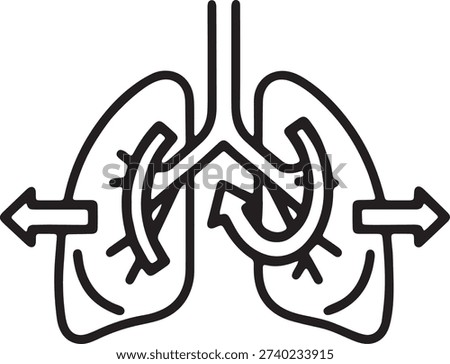 Respiratory airflow path through lungs medical outline icon