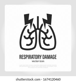 Respiratory damage, inflammation in lungs. Thin line icon. Pneumonia, coronavirus. Healthcare and medical vector illustration.