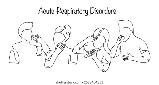 La enfermedad respiratoria se caracteriza por una combinación de enfermedades infecciosas del tracto respiratorio. Personas con los principales síntomas de las infecciones respiratorias agudas. Ilustración vectorial.