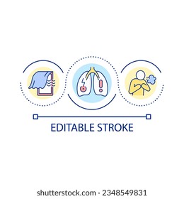 Icono de concepto de circuito de peligro de enfermedades respiratorias. Enfermedad pulmonar que se propaga. Infecciones y virus abstractos idea de la ilustración de línea delgada. Dibujo de contorno aislado. Trazo editable. Tipo de letra arial utilizado