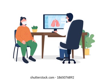 Respiratory doctor consultation flat color vector faceless characters. Patient in mask. Healthcare examination isolated cartoon illustration for web graphic design and animation collection