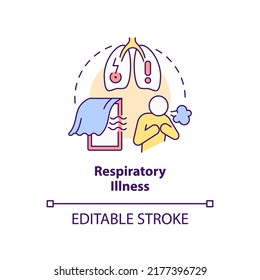 Icono de concepto de enfermedad respiratoria. Enfermedades infecciosas. Efecto de salud de la sobrepoblación de la idea abstracta de la ilustración de la línea delgada. Dibujo de contorno aislado. Trazo editable. Fuentes Arial, Myriad Pro-Bold utilizadas