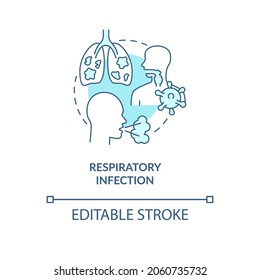 Respiratory Infection Blue Concept Icon. Pneumonia Risk Factor Abstract Idea Thin Line Illustration. Chronic Lung Disease. Caused By Viruses. Vector Isolated Outline Color Drawing. Editable Stroke