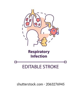 Respiratory Infection Concept Icon. Pneumonia Risk Factor Abstract Idea Thin Line Illustration. Chronic Lung Disease. Coughing Up Phlegm. Vector Isolated Outline Color Drawing. Editable Stroke