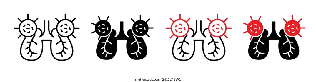 Respiratory Infection Line Icon. Lung Disease and Germ Icon in Black and White Color.