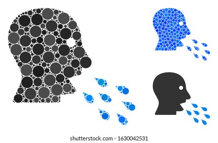 Respiratory infection mosaic of spheric dots in different sizes and color tinges, based on respiratory infection icon. Vector dots are united into blue illustration.