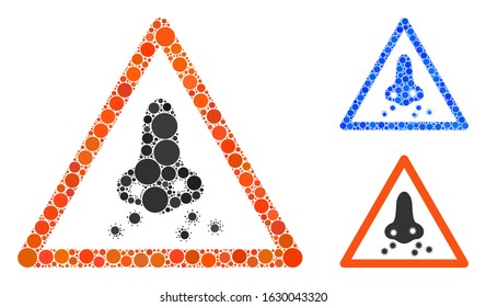 Respiratory infection warning composition of round dots in various sizes and color tones, based on respiratory infection warning icon. Vector round elements are grouped into blue illustration.