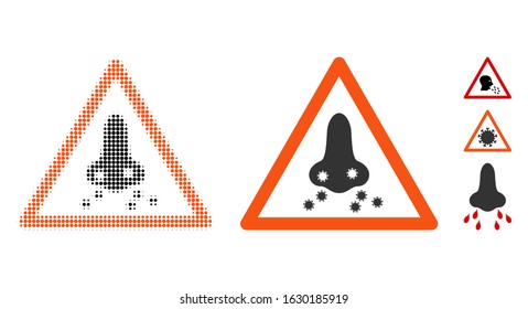 Respiratory infection warning halftone vector icon and solid version. Illustration style is dotted iconic Respiratory infection warning icon symbol on a white background.