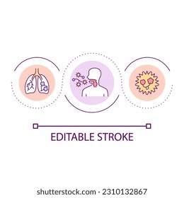 Respiratory infections loop concept icon. Contagion with spreading viruses. Lung disease abstract idea thin line illustration. Isolated outline drawing. Editable stroke. Arial font used
