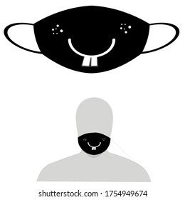 Respiratory mask that is safe from Corona Virus. Dust respirator protector and breathing mask. Protect face masks from pollution. with facial ilulltration with two teeth. - vector
