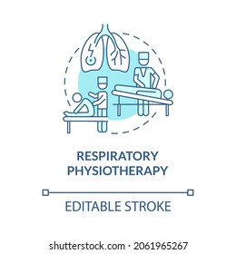 Respiratory Physiotherapy Blue Concept Icon. Professional Therapist. Patient With Chest Pain. Treatment Abstract Idea Thin Line Illustration. Vector Isolated Outline Color Drawing. Editable Stroke