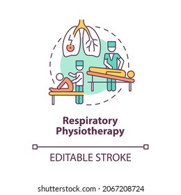 Respiratory Physiotherapy Concept Icon. Professional Therapist. Patient With Chest Pain. Treatment Abstract Idea Thin Line Illustration. Vector Isolated Outline Color Drawing. Editable Stroke