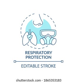 Respiratory Protection Concept Icon. Top Workplace Safety Violations. Prevent From Air With Toxic Dusts Idea Thin Line Illustration. Vector Isolated Outline RGB Color Drawing. Editable Stroke