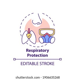 Respiratory Protection Concept Icon. Top Workplace Safety Violations. Prevent From Air With Harmful Dusts Idea Thin Line Illustration. Vector Isolated Outline RGB Color Drawing. Editable Stroke