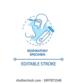 Respiratory specimen concept icon. Lab sample idea thin line illustration. Respiratory disease outbreak. Nasopharyngeal and nasal swab. Vector isolated outline RGB color drawing. Editable stroke