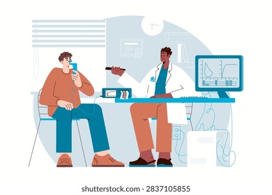 Respiratory system assessment using spirometry, lung capacity measurement and lung function evaluation in clinical setting.