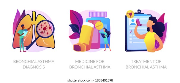 Respiratory system disease. Breathing problems. Airway disease. Cough treatment. Bronchial asthma diagnosis, medicine and treatment metaphors. Vector isolated concept metaphor illustrations