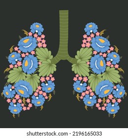 Respiratory system with flowers. Healthy lifestyle concept. Vector illustration.	