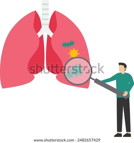 Respiratory system problems concept. The doctor examines the lungs with a magnifying glass. Tuberculosis, pneumonia, Pulmonology, treatment or diagnosis of lung cancer. Organ examination.
