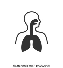 Respiratory system symbol. Human body with lungs, nose and mouth black vector icon.