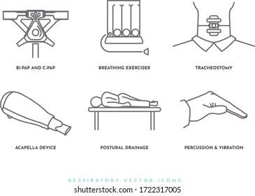 Conjunto de iconos de línea de vectores respiratorios