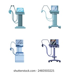 Respiratory ventilator icons set cartoon vector. Equipment for lung ventilation. Life support or resuscitation