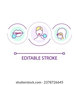 Respiratory viruses loop concept icon. Coughing and sneeze. Get cold by air drop. Symptoms abstract idea thin line illustration. Isolated outline drawing. Editable stroke. Arial font used