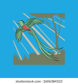 Resplendent Quetzal, a stunning American bird, soars gracefully in the sky.