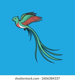 Resplendent Quetzal, a stunning American bird, soars gracefully in the sky.