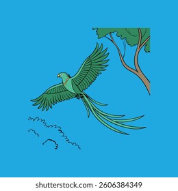 Resplendent Quetzal, a stunning American bird, soars gracefully in the sky.