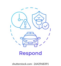Ícone de conceito de gradiente azul de resposta. Ecossistema de segurança física. Ação baseada em ameaças analisadas. Proteção. Ilustração de linha de forma redonda. Ideia abstrata. Design gráfico. Fácil de usar no livreto