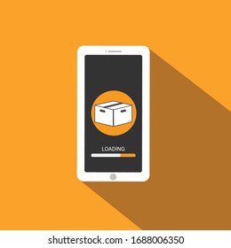 Lieferpaket-Liefersymbol auf Handy. - Online-Bestellung und Lieferung per Mobiltelefonkonzept. - Vektorillustration. 