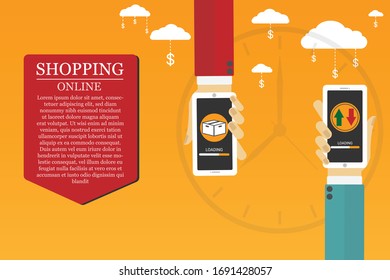 respond delivery package shipping icon and arrow trade mark icon on mobile. - online order and delivery by mobile phone concept.