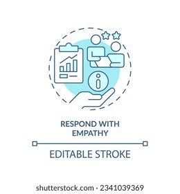 Respond with empathy soft blue concept icon. Help customer. Build trust. Solve problem. Active listening. Satisfied client. Round shape line illustration. Abstract idea. Graphic design. Easy to use