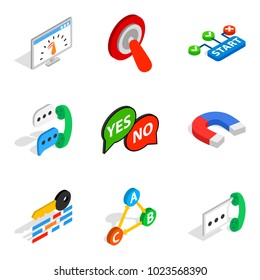 Respond icons set. Isometric set of 9 respond vector icons for web isolated on white background