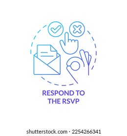 Antwort auf das Symbol für das blaue Farbverlauf-Konzept des RSVP. Antwort auf Einladung. Häufige Business Event-Etiquette Regel abstrakte Idee dünne Linie Illustration. Einzeln Umrisszeichnung. Myriad Pro-Fett-Schriftart verwendet