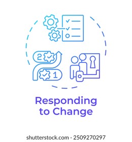 Respondiendo al icono de concepto de degradado azul. Organización de tareas, cumplimiento normativo. Ilustración de línea de forma redonda. Abstractas idea. Diseño gráfico. Fácil de usar en infografía, presentación