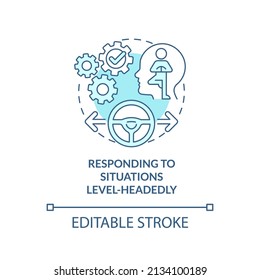 Responding to situations level-headedly turquoise concept icon. HR skills abstract idea thin line illustration. Isolated outline drawing. Editable stroke. Arial, Myriad Pro-Bold fonts used