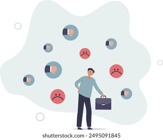 Response to negative feedback, dislike or bad customer review rating, handle complaint, business mistake or problem, satisfaction or angry opinion concept,flat design.illustration with people.