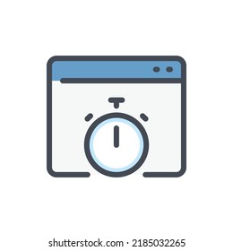 Response time and online time tracking color line icon. Web page with stopwatch vector outline colorful sign.