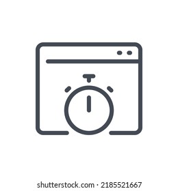 Response time and online time tracking line icon. Web page with stopwatch vector outline sign.