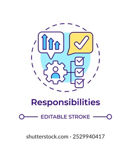 Responsibilities multi color concept icon. Operational efficiency, task management. Round shape line illustration. Abstract idea. Graphic design. Easy to use in infographic, presentation