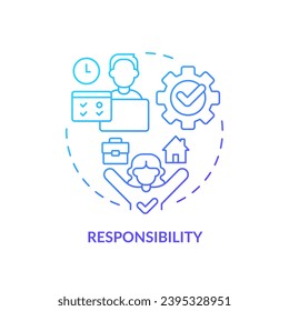 Icono de concepto de degradado azul de responsabilidad. Autodisciplina. Gestión del tiempo. Trabajo remoto. Trabajar desde casa. Inteligencia emocional abstracta idea ilustración de línea delgada. Esquema aislado