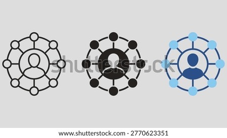 Responsibility icon with a person surrounded by connected roles. Symbol of duty, accountability and management position. Responsibility, leadership concepts, organizational structure and corporate hierarchy.