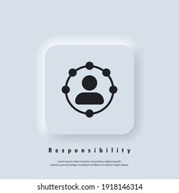 Responsibility icon. Professional roles icon. Functions, responsibilities and duties of professional member idea. Employer, employee. Circle, worker. Vector EPS 10. UI icon. Neumorphic UI UX