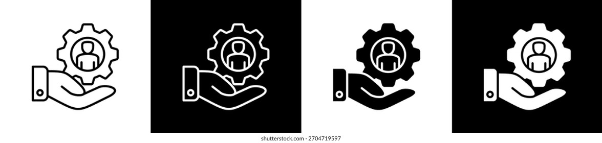 Responsibility icon variations in line and glyph style on black and white background